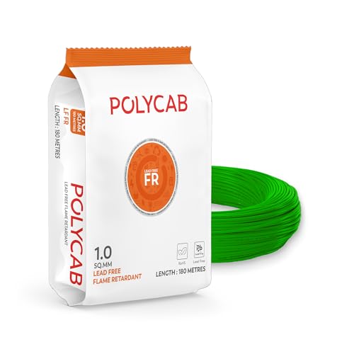 Polycab Lf Fr 180M Coil | 1 Sq Mm | Flame Retardant Technology | Lead Free Insulation | 99.97% High Purity Copper | Rodent Protection | Rohs & Reach Complaint (Green)
