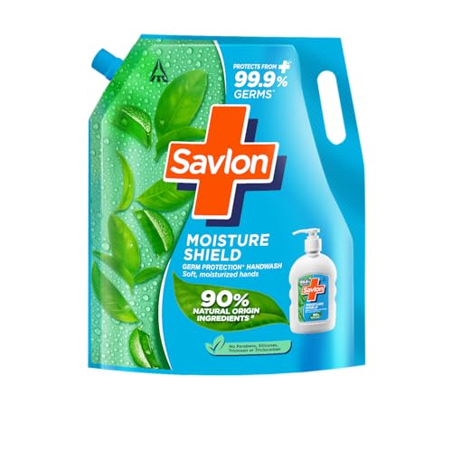 Itc Savlon Moisture Shield Germ Protection Liquid Handwash Refill Pack 1.3L | 99.9% Germ Protection | 90% Natural Origin Ingredients | Family Size Refill Hand Wash | Value Pack