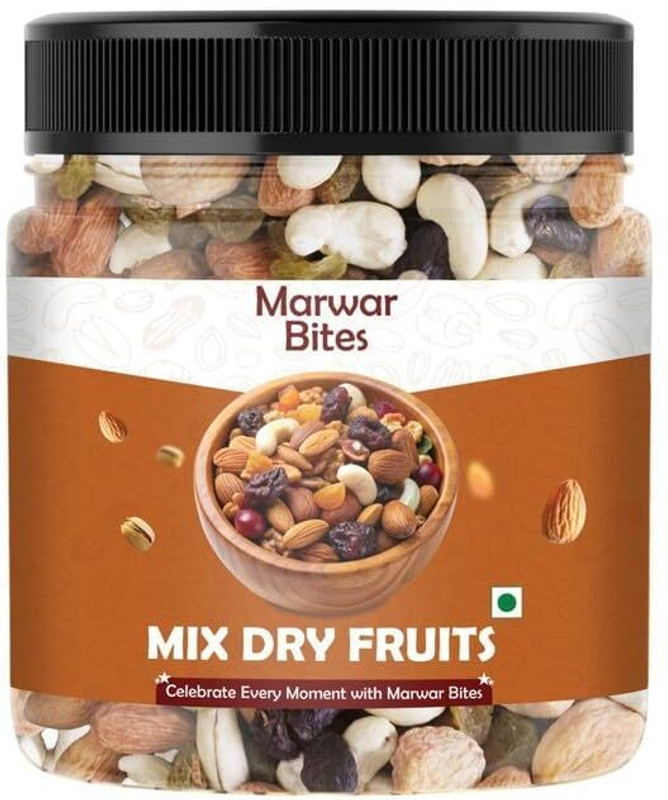 Marwar Bites Premium Mixed Dry Fruits Crunchy Snack For All Ages Gifting Almonds, Apricots, Cashews, Dates, Figs, Pistachios, Raisins, Walnuts(1 X 500 G)
