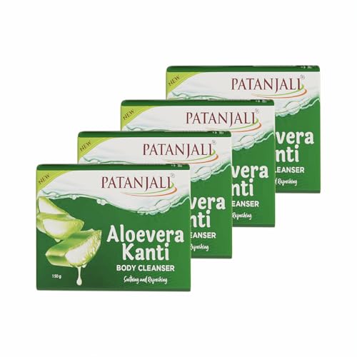 Patanjali Aloe Vera Kanti Body Cleanser Soap For Men And Women(150G, Pack Of 4), Nourishing & Moisturizing, Natural Aloe Vera Soap For Soft Skin