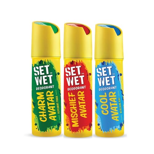 Set Wet Cool, Charm, Mischief Avatar Deodorant & Body Spray Perfume For Men, Pack Of 3,180Ml Each