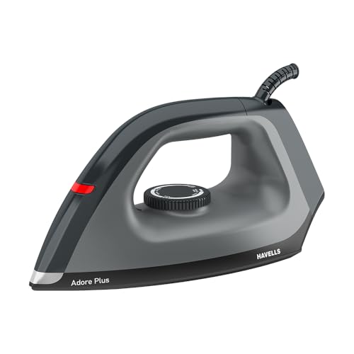 Havells Dry Iron Adore Plus 1100 Watts, Iron Press, Greblon Non Sick Soleplate With German Technology, Shock Proof Body, Aerodynamic Design, 360° Swivel Cord, 2 Year Manufacturer Warranty (Black)