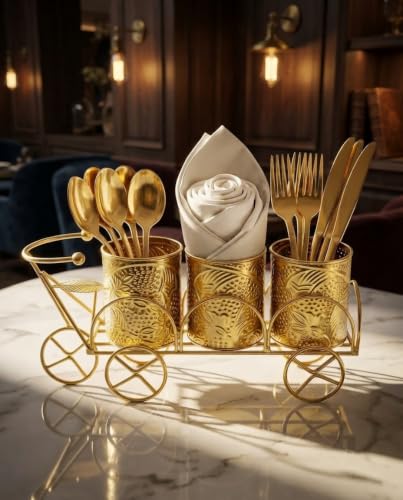 Modentra Global 3-Compartment Cutlery Holder | Spoon Stand | Tissue Holder For Dining Table & Kitchen | Multi-Purpose Cutlery Set For Dining Table.