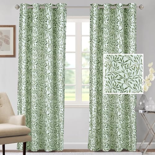 Cortina Polyester 75% Blackout Curtains Set Of 2 Floral Print | Grommet Eyelet Window Curtains For Living Room, Bedroom & Kids Room | Light Filtering Drapes For Privacy (Green, 7 Ft)