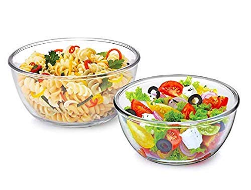 Cello Ornella Round Glass Mixing Bowls For Kitchen Set Of 2 Pcs, 500 Ml Transparent | Freezer & Fridge Safe, Microwave Oven & Dishwasher Safe Toughened Crystal Glass Bowls For Serving Mixing Dining