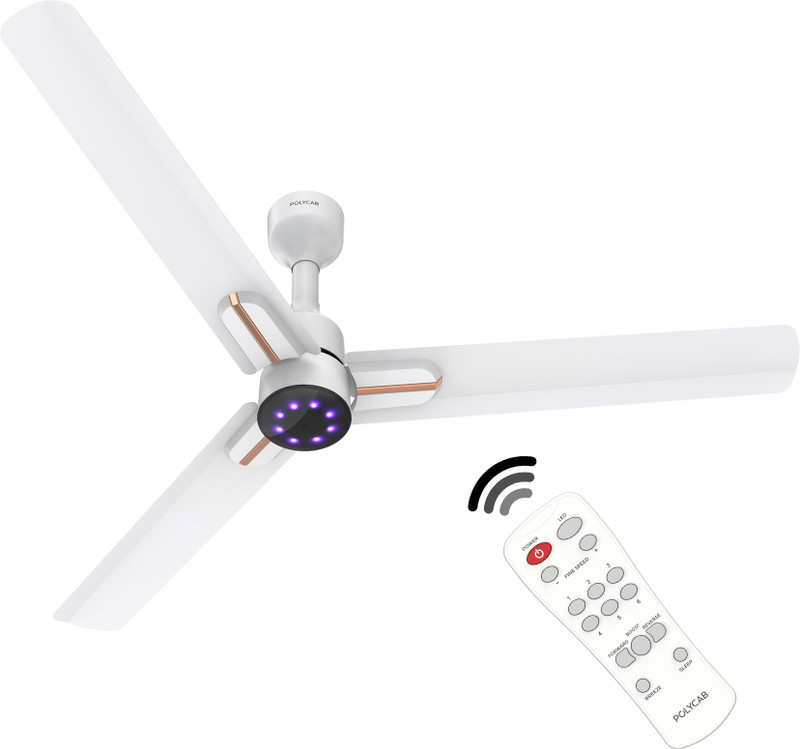 Polycab Wizzy Neo Led 2.0100% Copperhigher Air Deliveryled Indicator With 3 Year Warranty Bldc Motor With Remote 1200 Mm Ceiling Fan(5 Star | White Rosegold | Pack Of 1)