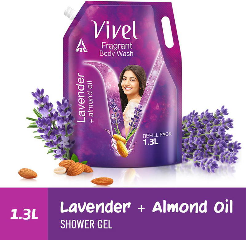 Vivel Fragrant Body Wash Lavender & Almond Oil Shower Gel, Supersaver Xl Refill Pouch(1.3 L)