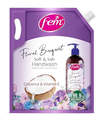 Dabur Fem Floral Bouquet Soft & Safe Handwash – 1500 Ml | Germ Protection | Enriched With Goodness Of Coconut Milk & Vitamin E | Long Lasting Fragrance