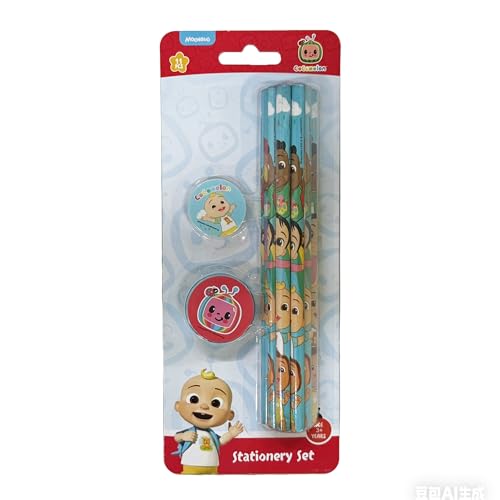 Cocomelon 11 Pcs Stationery Set Pencils, Eraser, Sharpener | Study Kit For Boys & Girls | School Gift Set | Return Gift