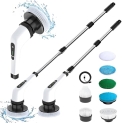 Curvescape Electric Spin Scrubber Rechargeable Cleaning Brush, Portable Power Scrubber Kit With Replaceable Brush Heads, X Scrubber For Cleaning Tile, Sink, Window, Floor, Tub, Car (7 In 1, White)
