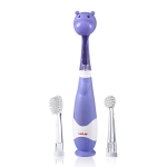 Luvlap Hippo Joy Baby Sonic Toothbrush, Includes 2 Sensitive Brush Heads, Hippo Shaped Bristle Protector, Purple