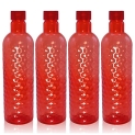 Wonder Plastic Hammer Fridge Bottle Set, 4 Pcs Bottle 1000 Ml, Red Color, Made In India