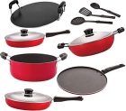Nirlon Odor Free 3 Layer Non-Stick Coating Cookware Combo Kitchen Item Set 9- Piece [26_Fp12_Fp13_Dkdb_Rt_Cass20_St12_3Spn]