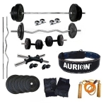 Aurion Dumbbell Set 24 Kg Combo Offer Glove+Rope+Hand Grip