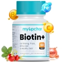 Myupchar Ayurveda Biotin+ For Hair Growth | Supplement For Strong & Thick Hair | Glowing Skin, Fights Nails Brittleness, | With Vitamin C, Green Tea, Rosehip Extracts, Nicotinamide, Iron & Zinc | For Men & Women | 60 Biotin Tablets