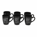 Anwaliya Edesia Series Ceramic Coffee Mugs, 250 Ml, Set Of 6, Printed Black Abs3