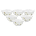 Laopala Vivid Green Veg Bowl Set Of 6 ,White, Opal Glass