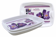 Wonder Plastic Prime Good Day Big Serving Trays, Colorful Stackable Trays For Serving Tea Snacks, Set Of 3, Rectangular, Violet Color