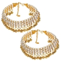 Narya Traditional Charms Ghungroo Non-Precious Metal Gold Plated & Alloy Anklet For Women & Girls Combo Of 2 Pair (Multi)