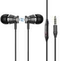 Lumiford U60 Magnetic Earbud In-Ear Wired Earphones With Mic, In-Line Volume Controllers, Tangle Free Cord (Black)