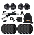 Kore 16 Kg Pvc-Dm Combo (2Kg X 8 Plates) Home Gym And Fitness Kit With Backpack And Gym Accessories